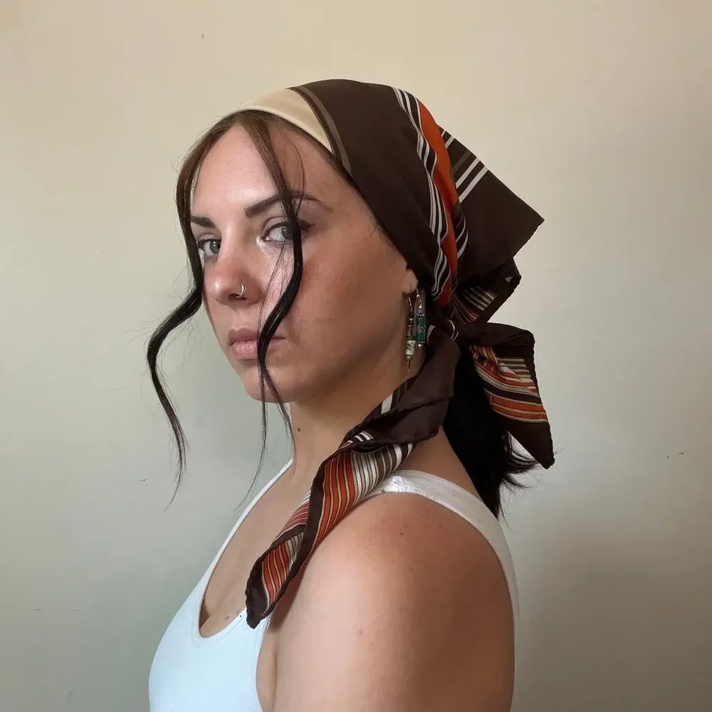 Vintage 70s Fiorini Earth Tone Mid Century Modern Square Bandana Scarf